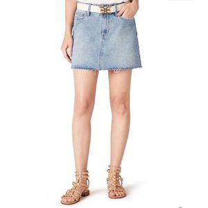 SAM EDELMAN Womens Blue Zippered Pocketed Frayed Hem Mini A-Line Skirt 10/30 NWT